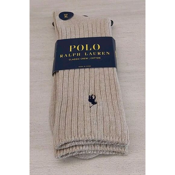 Polo Ralph Lauren Mens Classic Crew Socks-Taupe Cotton Blend 1-Pair XL Sz 13-16 - Picture 6 of 9